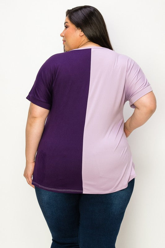 V-neck two-tone tunic top