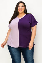 V-neck two-tone tunic top