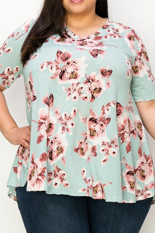 V-neck Short Sleeves Tunic Top