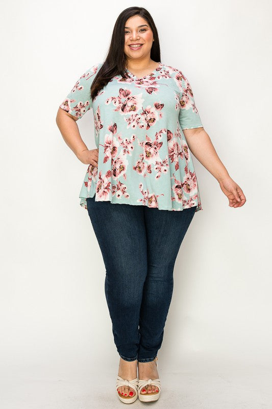 V-neck Short Sleeves Tunic Top