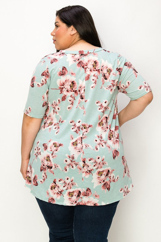 V-neck Short Sleeves Tunic Top