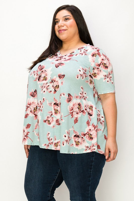 V-neck Short Sleeves Tunic Top
