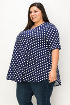 Navy Polka Dot V-neck Short Sleeves Tunic