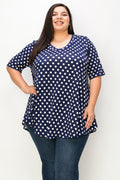 Navy Polka Dot V-neck Short Sleeves Tunic