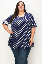 Navy Polka Dot V-neck Short Sleeves Tunic