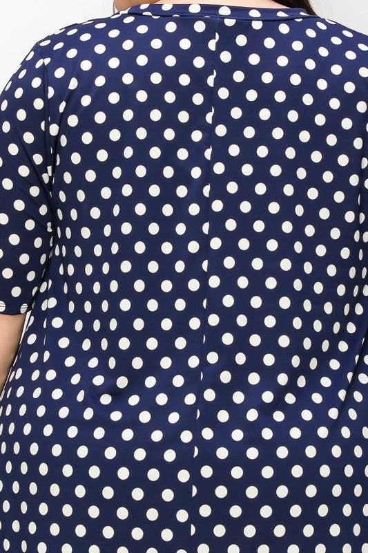 Navy Polka Dot V-neck Short Sleeves Tunic