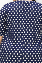 Navy Polka Dot V-neck Short Sleeves Tunic