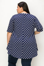 Navy Polka Dot V-neck Short Sleeves Tunic