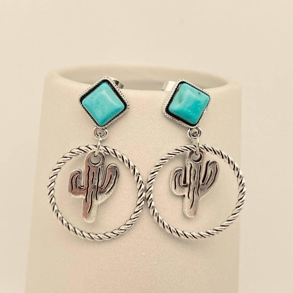 Roped Cactus Pendant Post Earrings