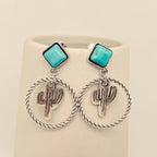 Roped Cactus Pendant Post Earrings