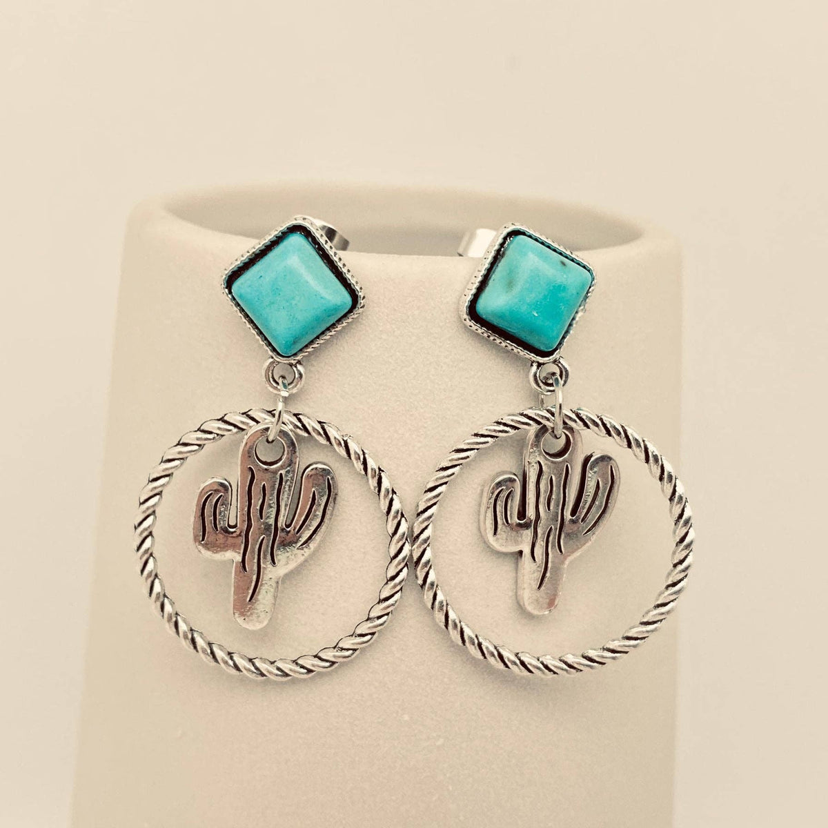 Roped Cactus Pendant Post Earrings