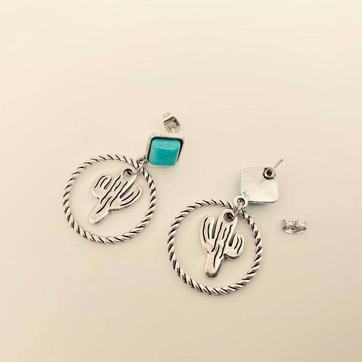 Roped Cactus Pendant Post Earrings