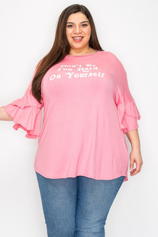 Pink Ruffle Sleeves Solid Color Tunic Top