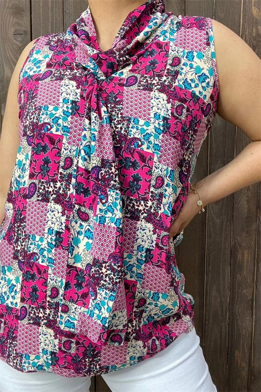 Patchwork Sleeveless Blouse