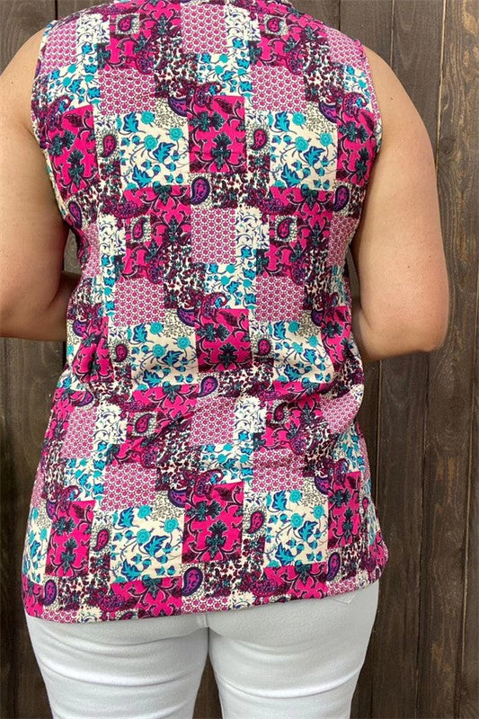 Patchwork Sleeveless Blouse