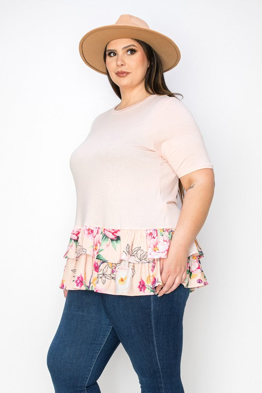 Tunic Top W Contrast Double Frill Hem