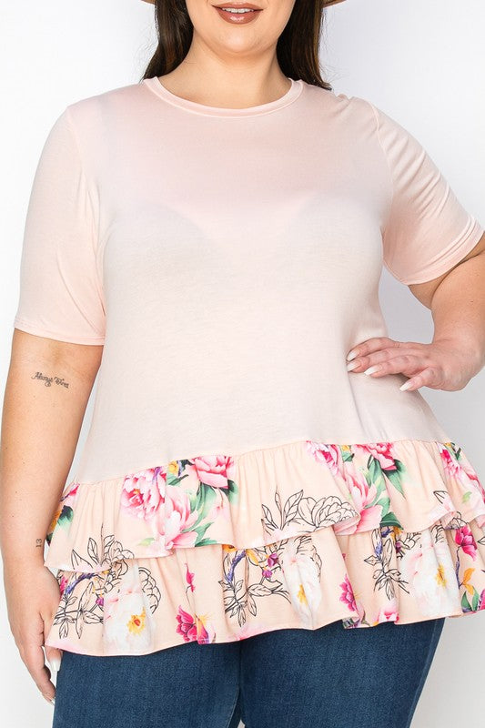 Tunic Top W Contrast Double Frill Hem