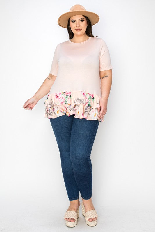 Tunic Top W Contrast Double Frill Hem