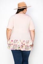 Tunic Top W Contrast Double Frill Hem