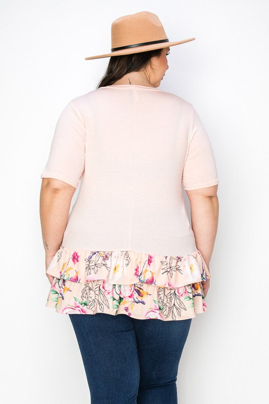 Tunic Top W Contrast Double Frill Hem