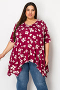 V-neck Asymmetric Short Sleeved Tunic Sweater