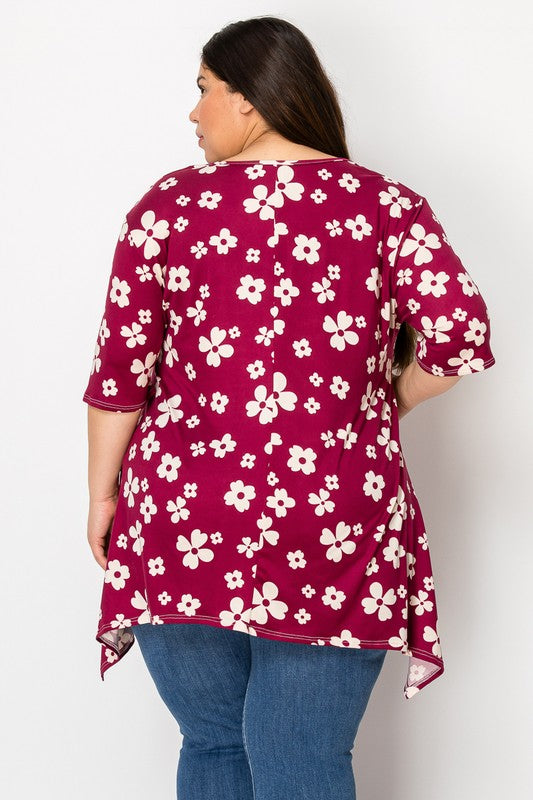 V-neck Asymmetric Short Sleeved Tunic Sweater