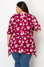 V-neck Asymmetric Short Sleeved Tunic Sweater