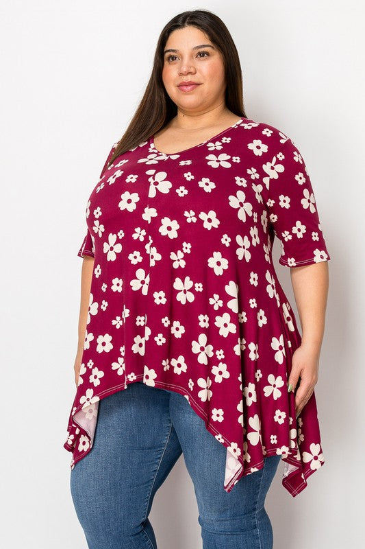 V-neck Asymmetric Short Sleeved Tunic Sweater