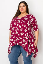 V-neck Asymmetric Short Sleeved Tunic Sweater