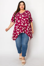V-neck Asymmetric Short Sleeved Tunic Sweater