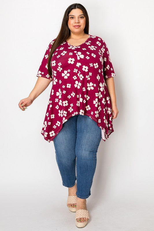 V-neck Asymmetric Short Sleeved Tunic Sweater