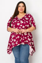V-neck Asymmetric Short Sleeved Tunic Sweater