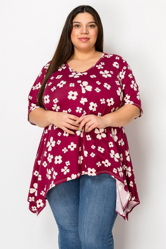 V-neck Asymmetric Short Sleeved Tunic Sweater