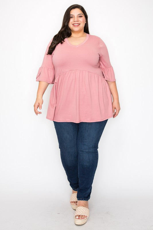 V Neck Ruffle Sleeves Tunic Top