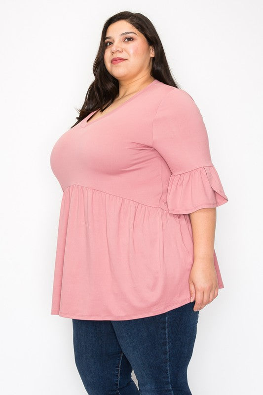 V Neck Ruffle Sleeves Tunic Top