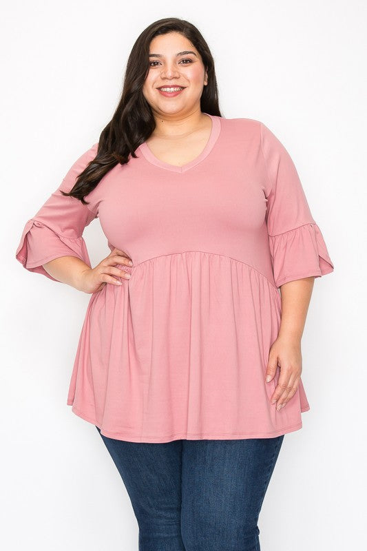 V Neck Ruffle Sleeves Tunic Top