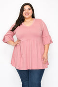 V Neck Ruffle Sleeves Tunic Top
