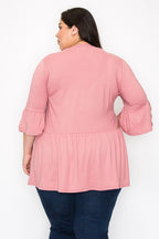 V Neck Ruffle Sleeves Tunic Top