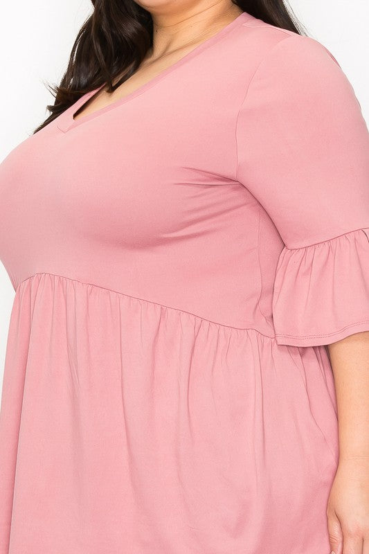 V Neck Ruffle Sleeves Tunic Top
