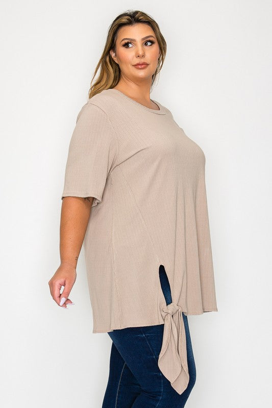 Solid Color Ribbed Tunic With Side Tie