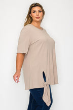 Solid Color Ribbed Tunic With Side Tie