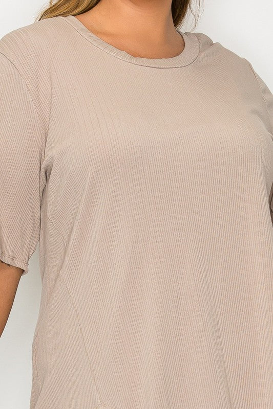 Solid Color Ribbed Tunic With Side Tie