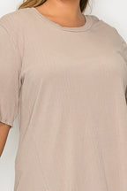Solid Color Ribbed Tunic With Side Tie