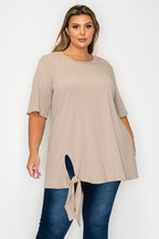 Solid Color Ribbed Tunic With Side Tie