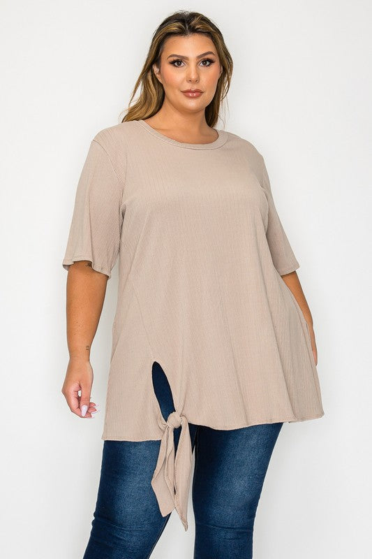 Solid Color Ribbed Tunic With Side Tie