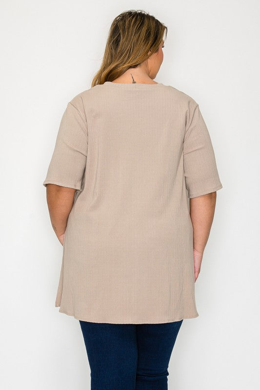 Solid Color Ribbed Tunic With Side Tie