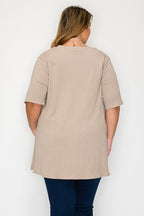Solid Color Ribbed Tunic With Side Tie