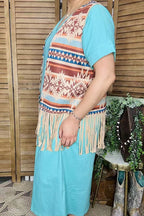 Aztec printed vest w/ FRINGE