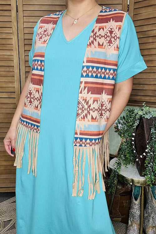 Aztec printed vest w/ FRINGE