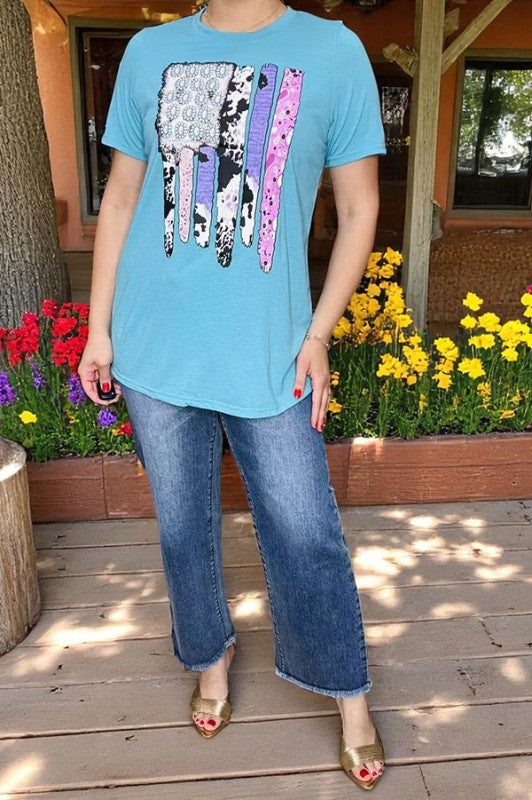 4th of July Turquoise Cow